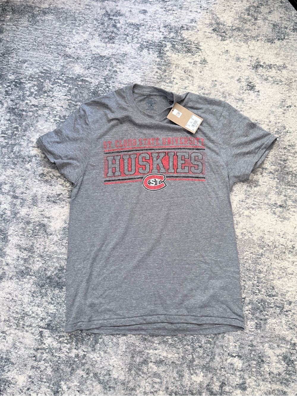 Rivalry Threads Grey Crewneck with Blue Logo Print
